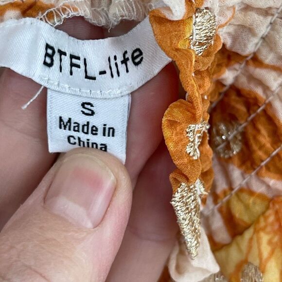 BTFL-life Yellow Ambrielle Floral Smocked Long Sleeve Mini Dress Small - Picture 4 of 9